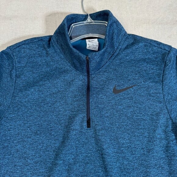 Nike Therma Fit Blue Half-Zip Heathered Pullover Sweatshirt Front Pocket XL - Picture 3 of 9
